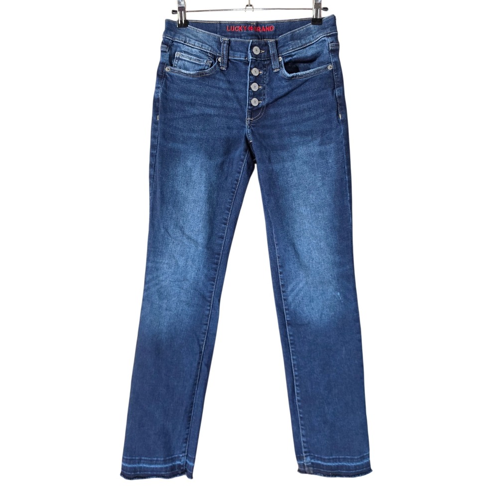 Lucky Brand Womens 4/27‎ Sweet Mid Rise Straight Jeans Blue Button Fly Raw Hem
